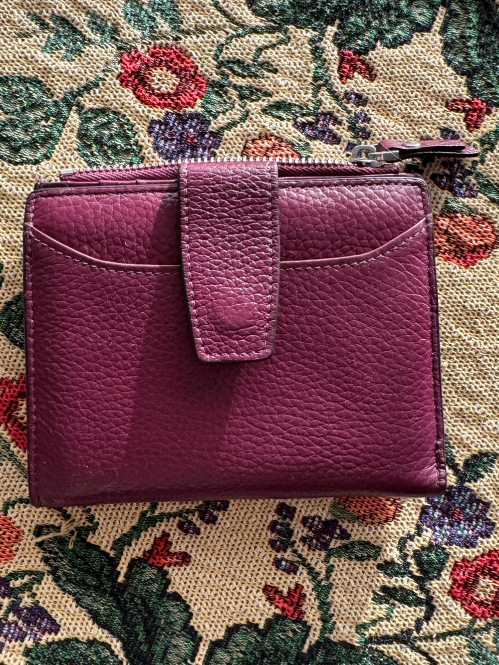 Plum Pebbled Leather Zip Wallet